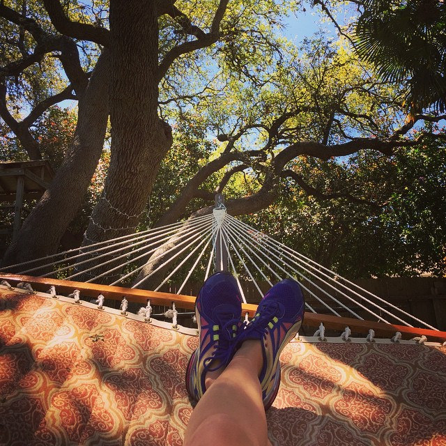 Photo of feet on a hammock, taken with a phone camera