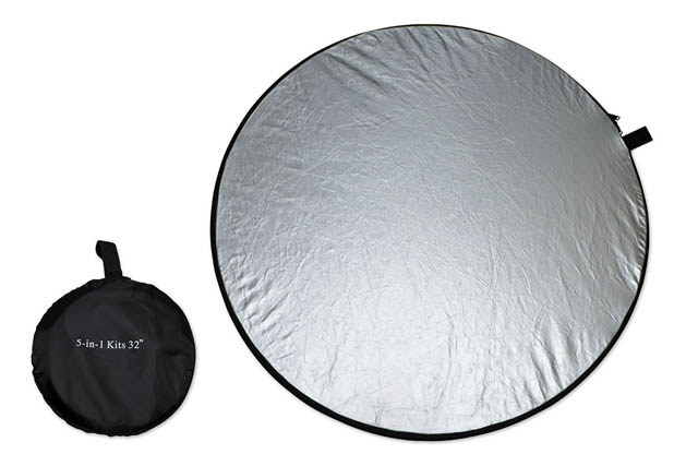 Comparison between size of reflector panel when expanded and the bag it fits in when folded down