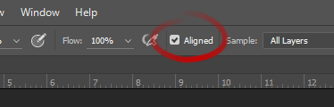 Clone tool alignment option in Photoshop CC