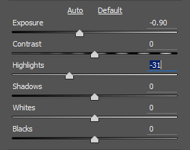 Main brightness / exposure controls in Adobe Camera RAW