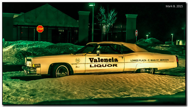 Valencia's 1974 Cadillac Eldorado Convertible - taken at night / early morning in low light, handheld. Taken with a kit lens and camera featuring built-in image stabilization.