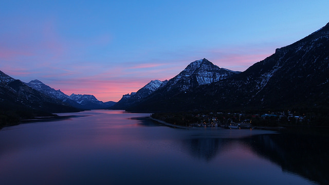 Upper Waterton Lakes at Sunset, a SOOC (straight out of camera) JPEG image
